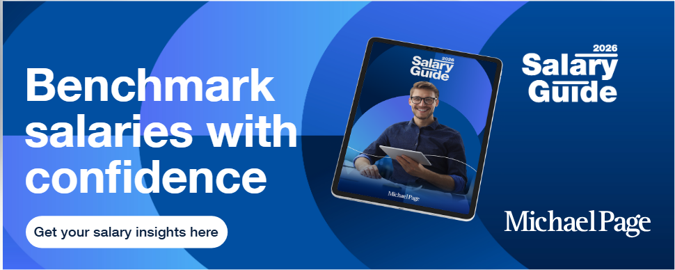 benchmark salaries with confidence text on blue background